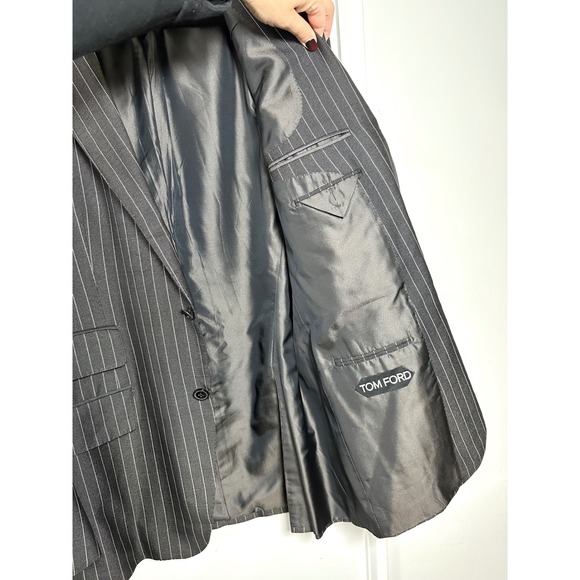 Tom Ford Charcoal Gray Pinstripe 52R Double Breasted Silk Wool Blazer 21BL4B - Picture 14 of 16